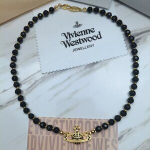 Vivienne Westwood One Row Black Pearl Necklace Gold Bas Relief Choker